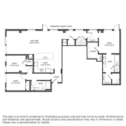 Floor plan for 3 beds, 2 baths, 1785 sqft